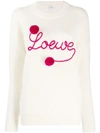 Loewe Logo Embroidered Wool Knit Sweater In Neutrals