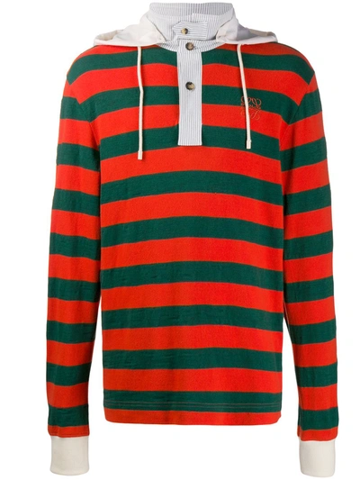 Loewe Striped Mohair And Wool-blend And Cotton-jersey Hoody In Orange Green
