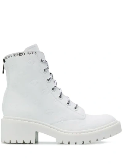 Kenzo 50mm Pike Logo Lace-up Leather Boots In White