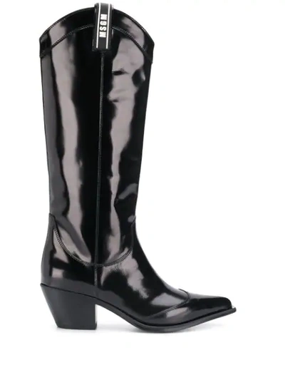 Msgm Patent Knee High Boots In Black