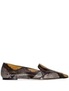 AEYDE AEYDE AURORA SNAKE-EFFECT FLAT LOAFERS - 棕色