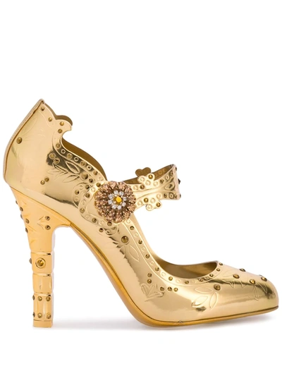 Dolce & Gabbana Embellished Mary Jane Pumps In Gold