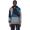 AHLUWALIA STUDIO BLUE & GREY PATCHWORK HOODIE