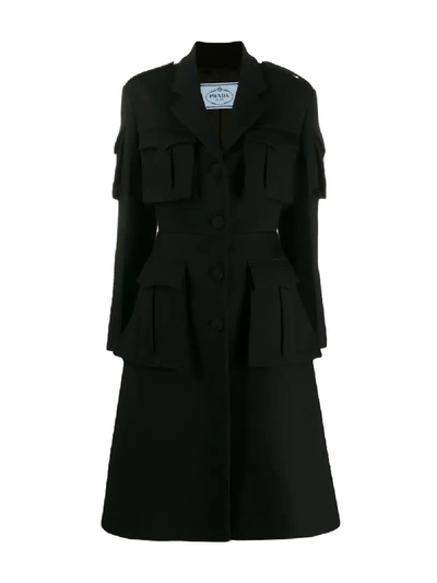 Prada Virgin Wool Gabardine Coat In Black