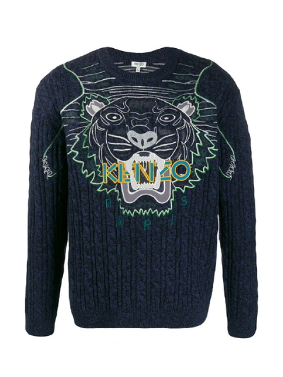 Kenzo Navy Embroidery Claw Tiger Jumper In Blue