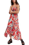 Free People Heat Wave Floral Print High/low Dress In Red