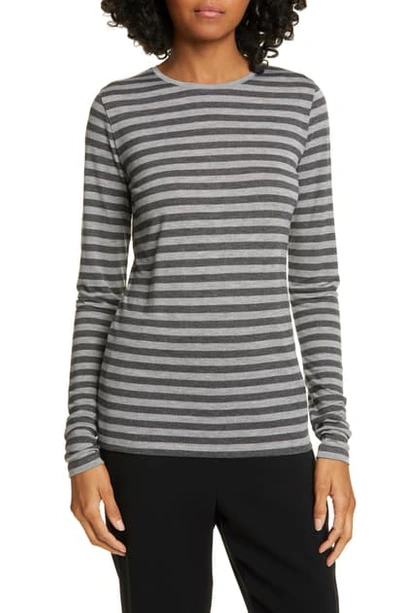 Vince Heather Stripe Top In Med Heather Grey/ Charcoal