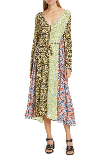 Stine Goya Maca Mixed Floral Print Long Sleeve Silk Midi Dress In Meadow