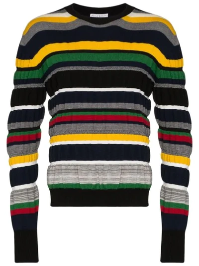 Jw Anderson Multi Colour Stripe Ruched Jumper In Blue