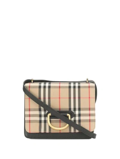 Burberry Vintage Check And Leather Small D-ring Bag In Black