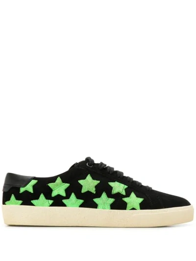 Saint Laurent Star Lace-up Leather Sneakers In Black