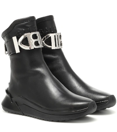 Balmain Glove Leather Boots In Black