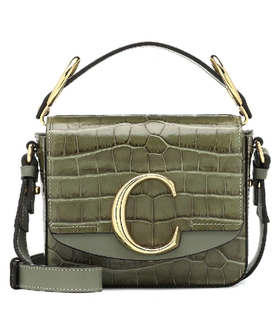 Chloé C Mini Croc-embossed Calfskin Crossbody Bag In Green