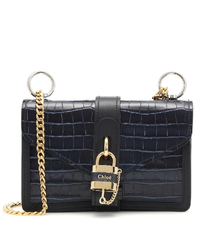 Chloé Aby Mini Crocodile-embossed Leather Shoulder Bag In Full Blue