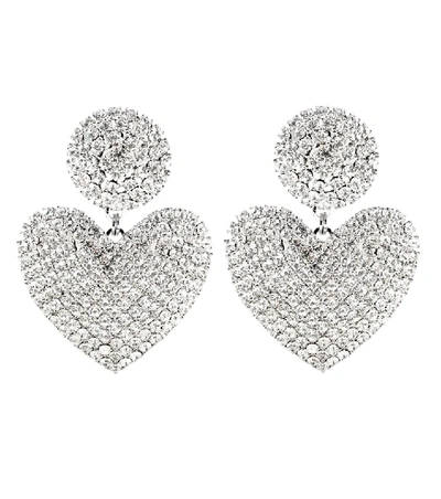Alessandra Rich Crystal-heart Drop Clip Earrings In Silver