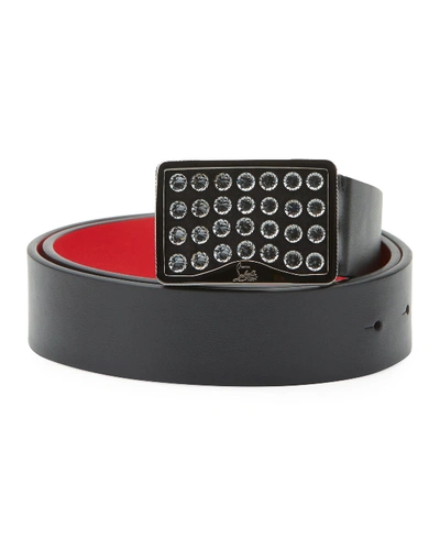 Christian Louboutin Men's Louis Belt With Studded Rectangle Buckle In Black