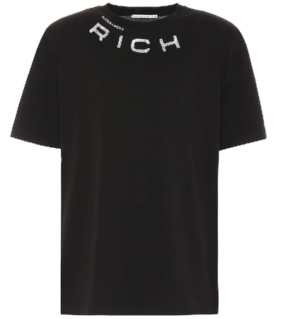 Alessandra Rich Embellished Cotton T-shirt In Black