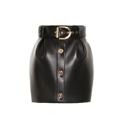 Versace Leather Miniskirt In Black
