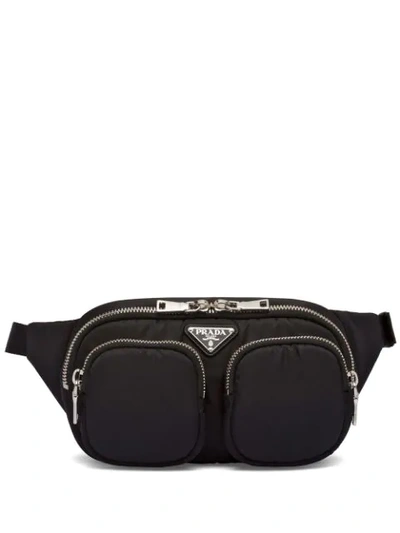 Prada Zip-up Front Pocket Belt Bag In Black