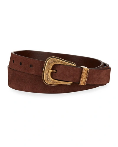 Brunello Cucinelli Men's Suede Western Belt In Braun