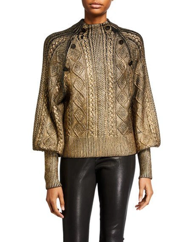 Veronica Beard Grady Bishop-sleeve Metallic Sweater In Black/ Gold