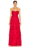 Alexis Allora Strapless Gown In Red Azalea