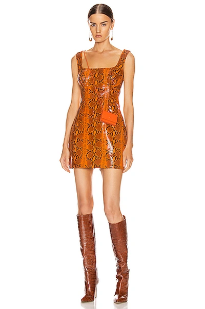 Grlfrnd Romi Snakeskin-print Leather Mini Dress In Orange