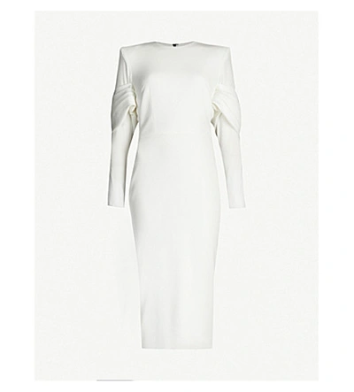 Alex Perry Darcy Pleated-sleeve Crepe Dress In White