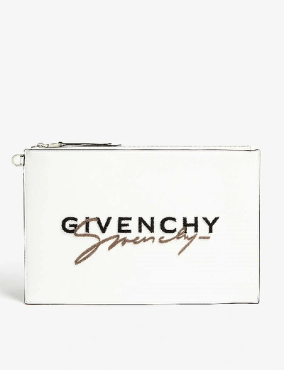 Givenchy Logo Print Leather Pouch Bag In White