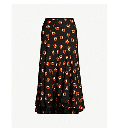 Diane Von Furstenberg Debra Layered Floral-print Silk-blend Crepe De Chine Midi Skirt In Black