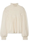 CHLOÉ RUFFLED PLEATED SILK-CREPE BLOUSE