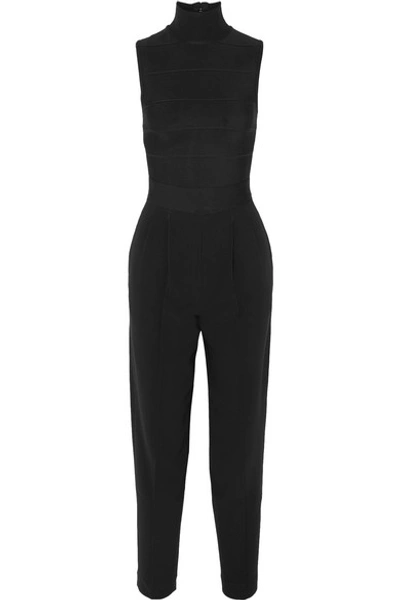 Herve Leger Bandage And Crepe Turtleneck Jumpsuit In Black