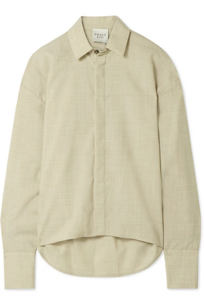 A.w.a.k.e. Business Woman Oversized Slub Wool Shirt In Beige