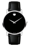 Movado Men's 40mm Ultra Slim Watch With Leather Strap Black Museum Dial