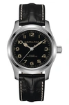 Hamilton Men's Swiss Automatic Khaki Field Murph Black Leather Strap Watch 42mm In Black / Khaki