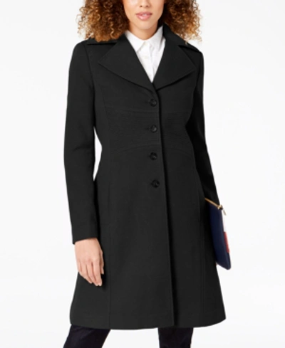 Tommy Hilfiger Petite Single-breasted Walker Coat, Created For Macy's In Black