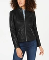 GUESS FRONT ZIP FAUX-LEATHER JACKET, CREATED FOR MACY'S