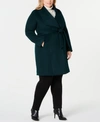 Cole Haan Plus Size Belted Wool Wrap Coat In Petroleum