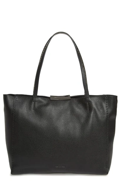 Ted Baker Jordun Exotic Leather Shopper & Snake Embossed Leather Pouch In Black
