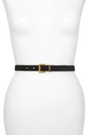 Saint Laurent Ysl Logo Skinny Suede Belt In Black