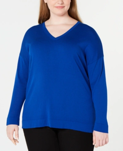 Eileen Fisher Plus Size V-neck Sweater In Royal