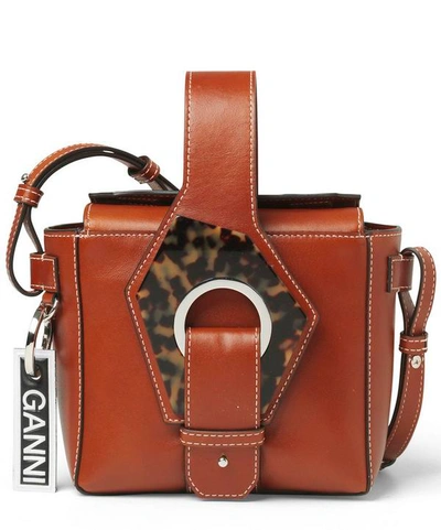 Ganni Leather Box Bag In Brown