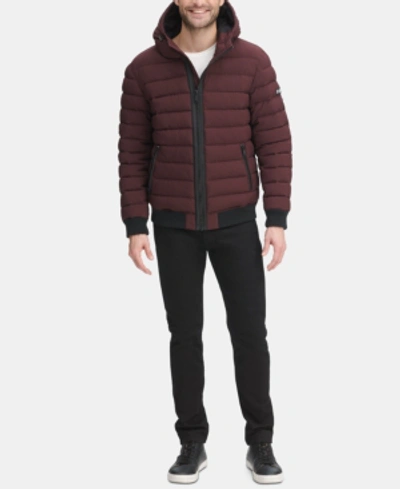 Dkny Men's Quilted Hooded Bomber Jacket In Oxblood