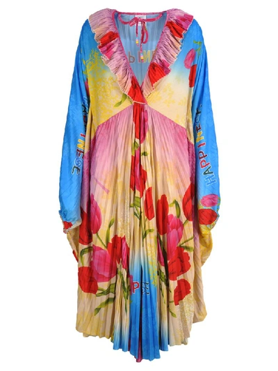 Vetements Happinese Floral-print Pleated Dress In Multicolor