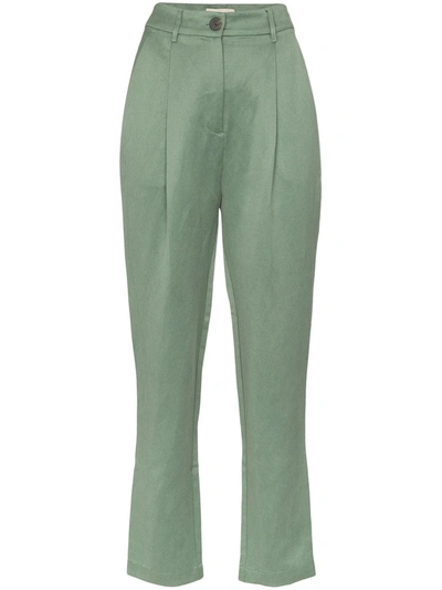 Mara Hoffman Dita Pleated Tencel And Linen-blend Twill Tapered Pants In Green