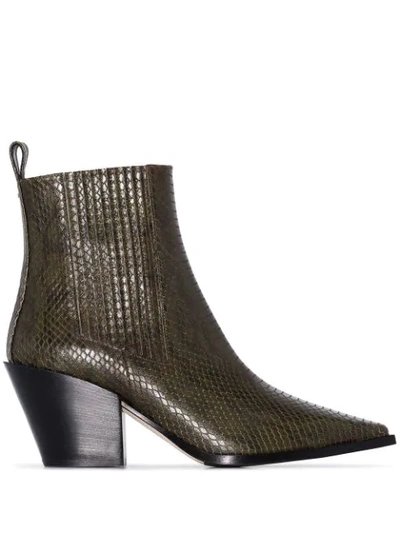 Aeyde Kate 90 Python-effect Leather Ankle Boots In Green