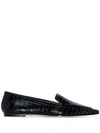 Aeyde Aurora Glossed Croc-effect Leather Loafers In Black