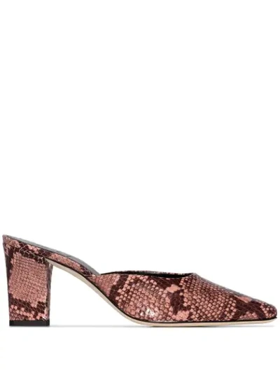 Aeyde Signe Snake-effect Mules In Pink