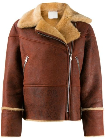 Sandro Zinal Shearling Biker Jacket In Brown