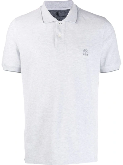 Brunello Cucinelli Cotton Slim Fit Polo Shirt With Logo In Grey